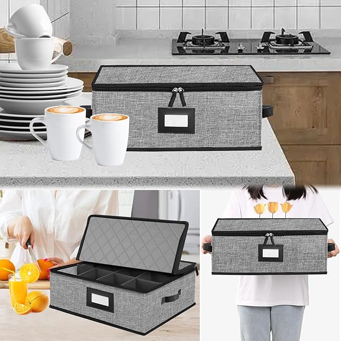 Quilted Mug Cup Storage Box-China Storage Containers Hard Shell,Cup Storage Containers with Lid for Moving Transport,Kichen Dinnerware Storage