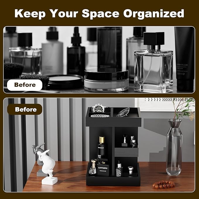 Cologne Organizer for Men, 360 Makeup Rotating Organizer, Organizador de Perfumes, Estante para Perfumes, Gifts for Men, Countertop Vanity and Bathroom, Bedroom Essentials, Mens Gifts (Black)