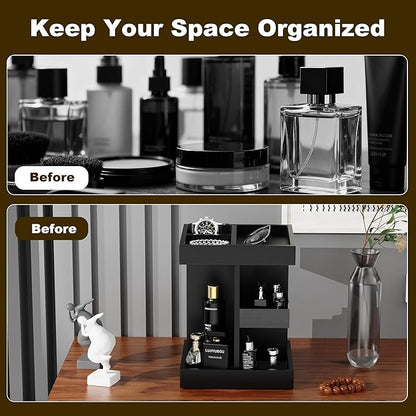 Cologne Organizer for Men, 360 Makeup Rotating Organizer, Organizador de Perfumes, Estante para Perfumes, Gifts for Men, Countertop Vanity and Bathroom, Bedroom Essentials, Mens Gifts (Black)