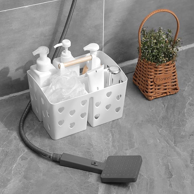 Anyoifax Portable Shower Caddy Plastic Basket Organizer Divided Bathroom Storage Tote With Handle for College, Dorm Room, Kitchen, White