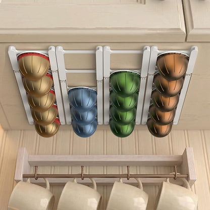 Adhesive Coffee Pod Holder for Nespresso VertuoLine, Holds 20 Capsules - Wall or Cabinet Mounted Coffee Capsule Rack with Strong 3M Adhesive Strips, Vertical or Horizontal Mount