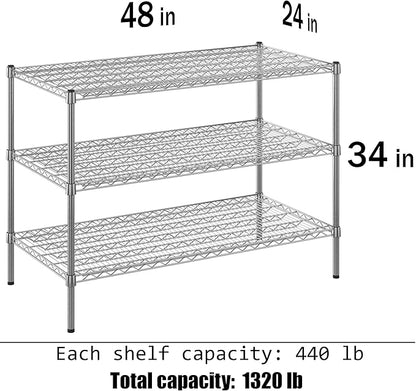 24" Deep x 48" Wide x 34" Height Wire Shelving Kit | 3-Tier | NSF Commercial Storage Rack Unit