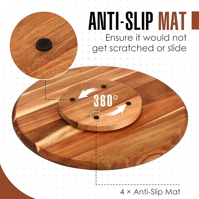 Tioncy 2 Pcs 21 Inch Wooden Large Lazy Susan Turntable 0.78" Thicken Wood Table Lazy Susan Centerpiece for Serving Dining Storage Organizer Countertop Patio Kitchen Cheese Board Pantry