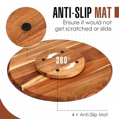 Tioncy 2 Pcs 21 Inch Wooden Large Lazy Susan Turntable 0.78" Thicken Wood Table Lazy Susan Centerpiece for Serving Dining Storage Organizer Countertop Patio Kitchen Cheese Board Pantry