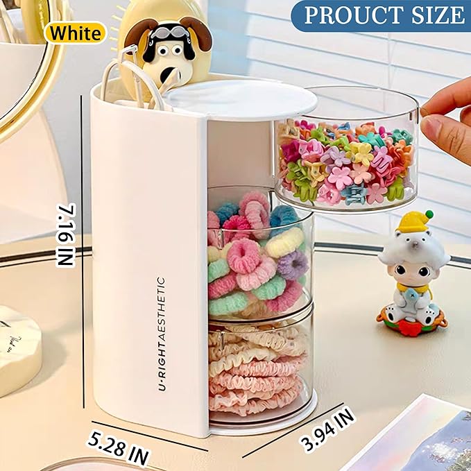 Azurphoric Hair Accessories Organizer with Hair Brush Holder, Rotatable Makeup Brush Holder for Necklaces, Earring, Bracelet, Ring, Makeup Brushes, Hair Clip and Hair Accessories (White, 3-Layer)