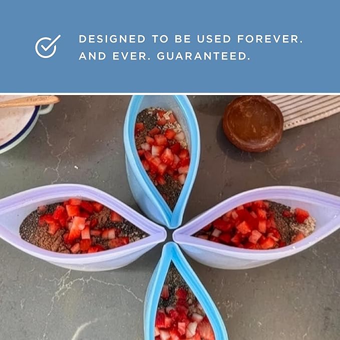 Stasher Silicone Reusable Storage Bags, 4-Pack, Reusable Freezer Bags, Microwave, Dishwasher, Oven Safe, Sous Vide, Premium Lunch Containers, Eco Friendly, Food Storage Bags, Snack Bags, Multicolor | Reusable Food Bags