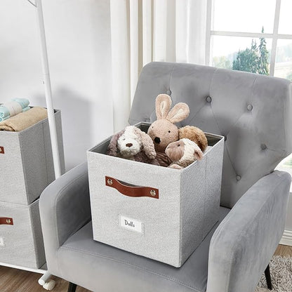 DECOMOMO Storage Bins, Cube Storage Bin with Labels, Fabric Storage Cubes for Shelves (11" / 6pcs, Light Texture Grey)