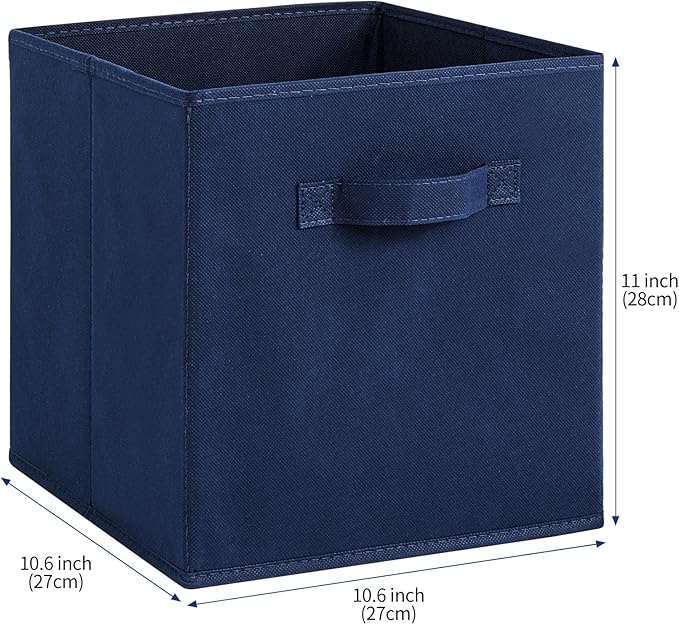 Stero Fabric Storage Bins 6 Pack Fun Colored Durable Storage Cubes with Fabric Handles Foldable Cube Baskets for Home, Kids Room, Closet and Toys Organization Dark Blue