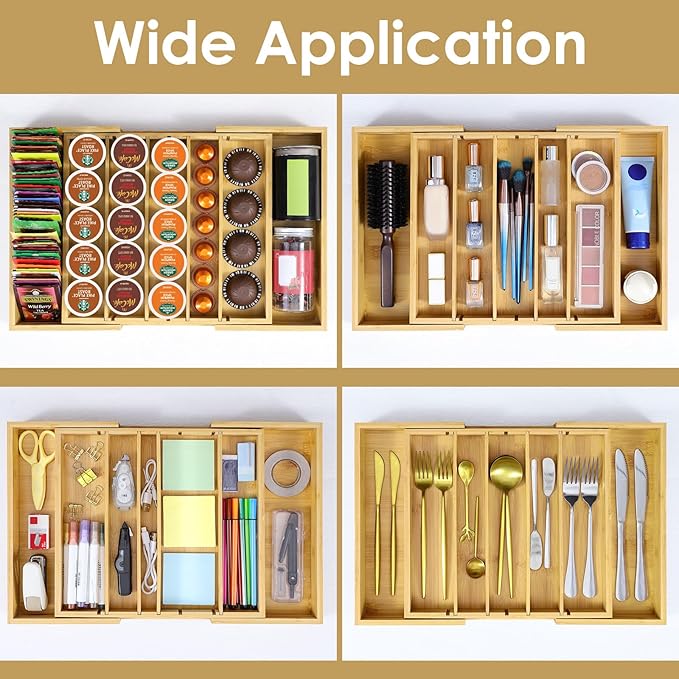 Coffee Pod Holder Drawer, Bamboo K Cup Holder Compatible with Nespresso Vertuo Capsules, 25-45 K Cup Drawer Organizer for Coffee Station Home Office and Kitchen (Bamboo)