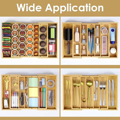Coffee Pod Holder Drawer, Bamboo K Cup Holder Compatible with Nespresso Vertuo Capsules, 25-45 K Cup Drawer Organizer for Coffee Station Home Office and Kitchen (Bamboo)