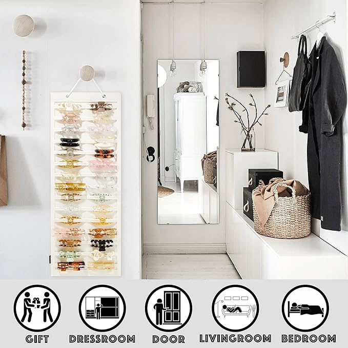 Hanging Hair Claw Clips Organizer, Claw Clips Organizers and Storage for Women Girls, Hair Claw Clips Holder for Wall, Door, Closet(NO ACCESSORIES INCLUDED) (30 Stripes-Beige)