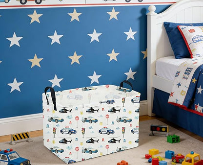 Sanjiaofeng Rectangular Police Car Storage Basket,Boys Toy Storage Bin,Nursery Hamper,Kids Storage Basket with Handles for Car Decor,Home Organizer,Books Box,Gift Baskets(Police Cars)