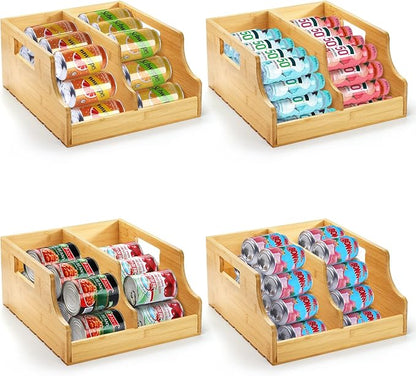 Yesland Bamboo Soda Can Organizers, Can Holder and Drink Dispenser for Kitchen, Countertop, Pantry Organizer Bins for Soda, Pop, Drinks, Beer, Water Bottles, Holds 26-28 Cans