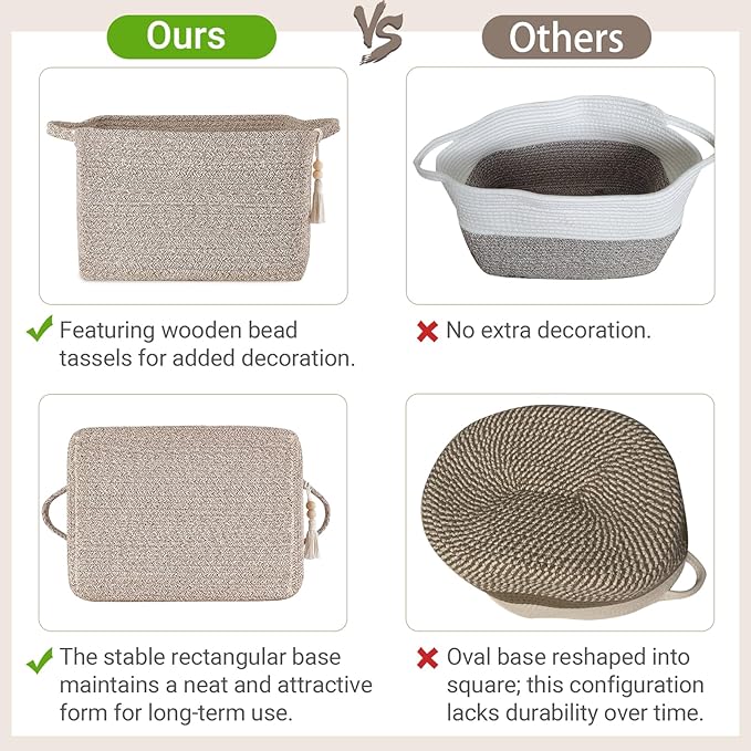 Mkono Woven Storage Basket, Cube Cotton Rope Basket for Shelves, Clothes, Toys, Towels, Books, Rectangle Bin with Handles for Organizing, Decorative Gift, 13'' x 10'' x 9'', Brown (1 Pack)