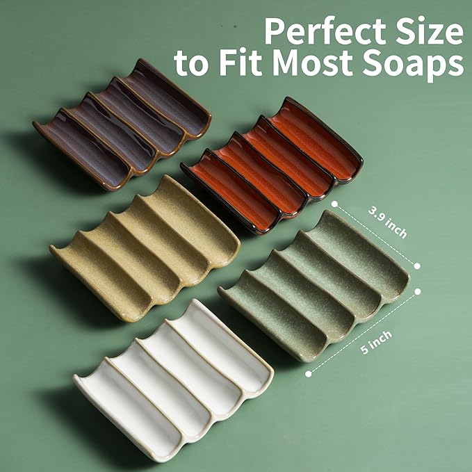 Ceramic Bar Soap Dish and Savers for Bathroom, Shower and Kitchen, Japanese Self Drain Soap Holder, Purple