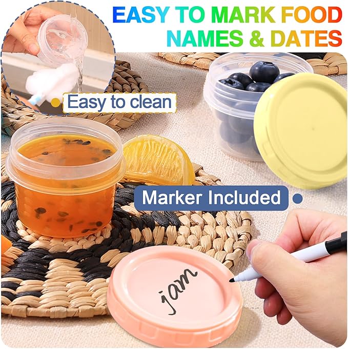 Yomarket 6pcs 2 oz Salad Dressing Container To Go Small Sauce Containers with Lids, Reusable Condiment Cups for Lunch Box, Leakproof, Freezer, Microwave & Dishwasher Safe