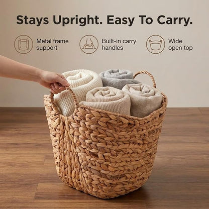 Household Essentials ML-4002 Tall Water Hyacinth Wicker Basket with Handles | Natural, Brown, Natural