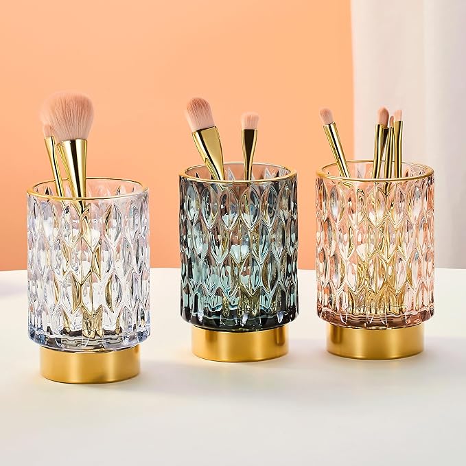 Makeup Brush Holder Organizer,Toothbrush Holders,Desk Pen Pencil Holder,Multifunctional Vintage Glass Brush Cup（A39-7-US）