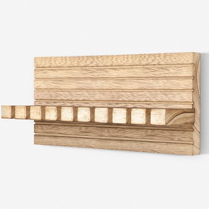 Belt Organizer for Closet, Belt Hanger Wall Mounts to Hold 9 Belts Without Slipping, Space Saving Belt Rack for Closet Organization Includes Mounting Hardware (11.8” x 5.5” x 2.5”) (Wood)