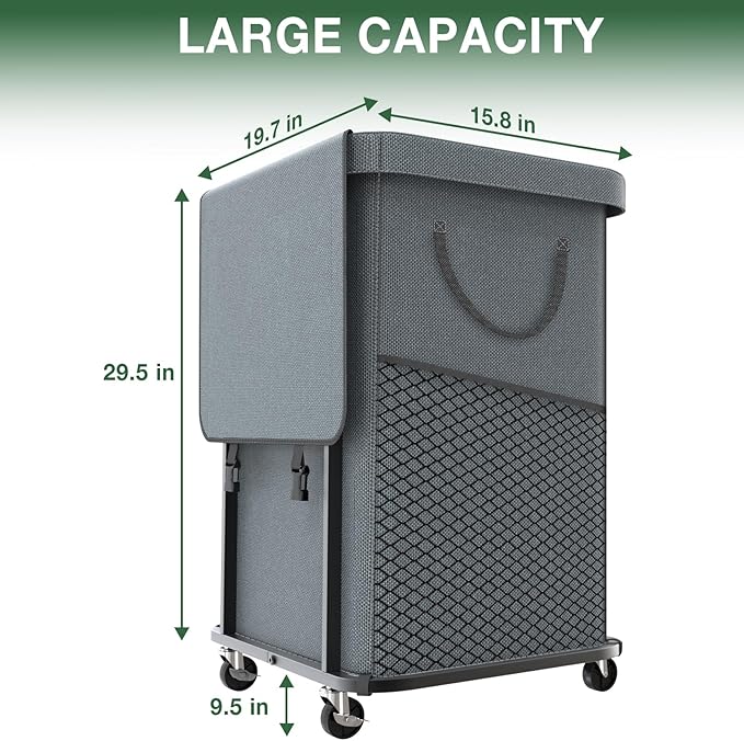 40 Gal(150L) High Grade Large Laundry Basket with Wheels, Rolling Laundry Hamper, Laundry Cart with Metal Frame and Removable Bag Design, Suitable for Laundry Room, Bedroom
