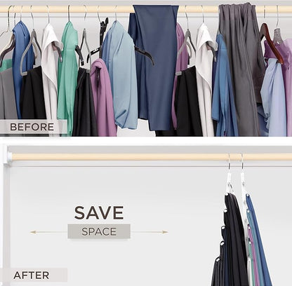 MORALVE Pants Hangers Space Saving - 4 Pack European Beechwood Scarf and Jean Hangers - Closet Organizer and Space Saver Pant Rack, Leggings Hanger, and Scarf Holder with 360° Swivel Hook