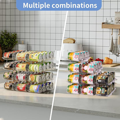 Jsyrjing Can Organizer for Pantry, Modular 2-Tier Can Dispenser with Flexible Combination Design, Clear Extra-Thick Durable 2-Pack Storage Rack for 48 Cans, Stackable for Cabinet, Fridge, Countertop