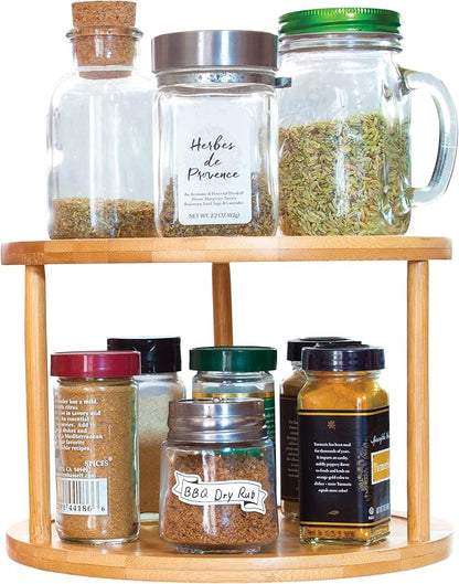 TB Home Two-Tier Bamboo Wood Lazy Susan Organizer Kitchen Turntable for Cabinet, Table or Pantry Organization, 10" Diameter & 7-1/4" High