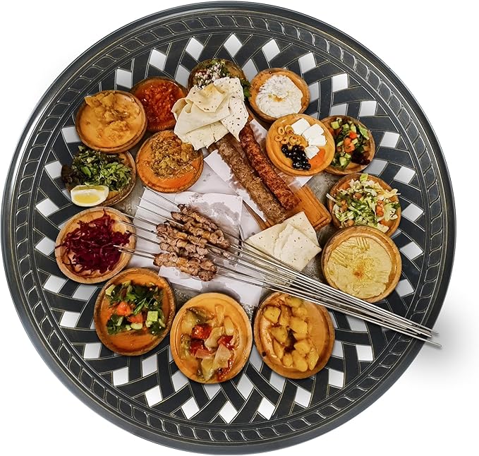 VIVIJASON 31" Cast Aluminum Lazy Susan Turntable, 360° Large Rotating Display Tray with Silent Bearings, Round Table Top Swivel Serving Plate with 2" Umbrella Hole for Outdoor Dining Table