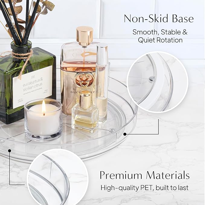 NOSTALGIQ 3-Pack Lazy Susan Organizer | Rotating Pantry Organizers and Storage | Clear Lazy Susan for Table Top, Cabinet Organizer, Perfume Organizer, Spice Rack Organizer (9", 10", 11")