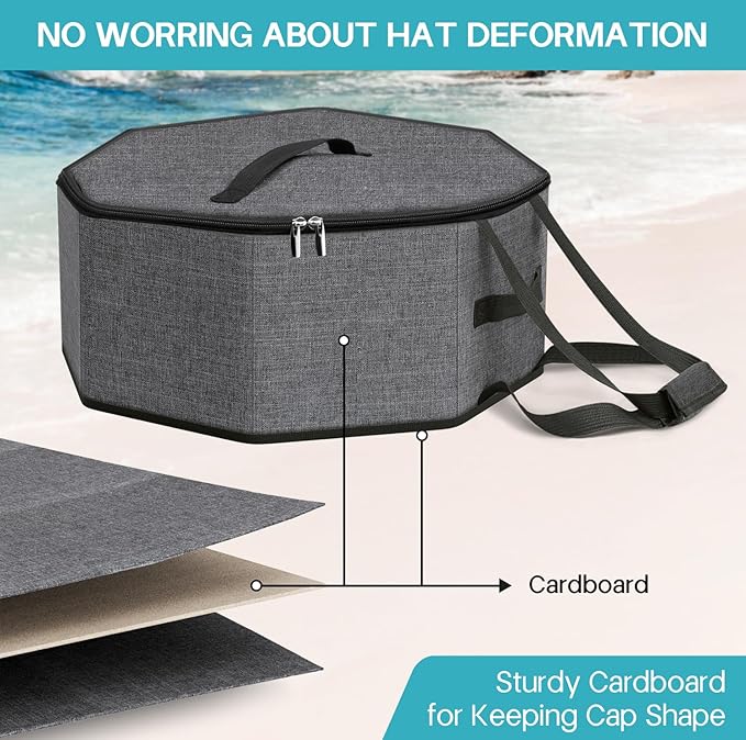 SLEEPING LAMB Large Hat Box for Women Storage, Collapsible Cowboy Hat Travel Case with Handles for Men Carry and Wide Brims Cap Organizer for Closet, Gray