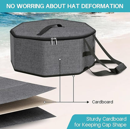 SLEEPING LAMB Large Hat Box for Women Storage, Collapsible Cowboy Hat Travel Case with Handles for Men Carry and Wide Brims Cap Organizer for Closet, Gray