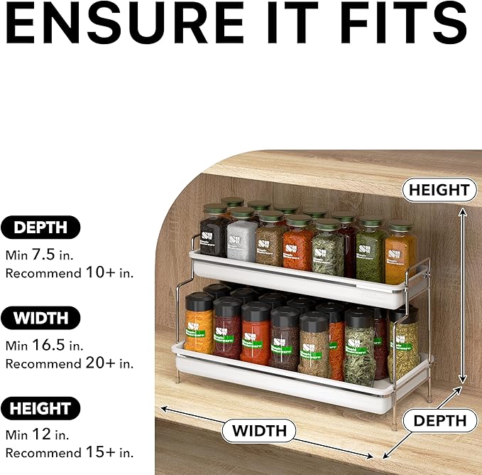 Simple Houseware 2-Tier Spice Rack Kitchen Bathroom Organizer Countertop Shelf, White