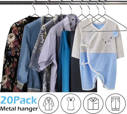 MISSLO 20 Pack Metal Hangers Heavy Duty Stainless Steel Hangers for Clothes Closet Coat Clothing Suit Shirt, 16.4 Inch