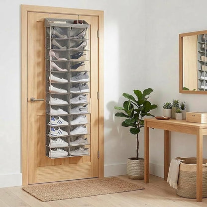 24-Tier Over the Door Shoe Organizer - Hanging Shoe Organizer & Shoe Rack, Polyester & Cotton Shoe Storage, Shoe Organizer for Closet, Space-Saving Over the Door for Bedroom Entry