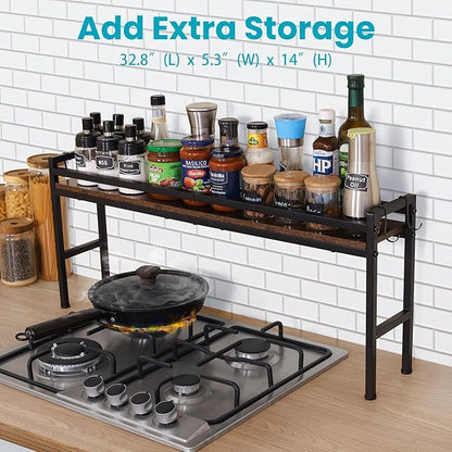 Spice Rack Shelf for Kitchen Stove，Stove Top Shelf with 4 hooks Extra Storage Countertop, Seasoning Organizer,Kitchen Organizers and Storage