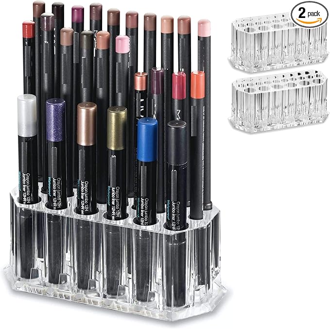 Acrylic Eyeliner Organizer & Lip Liner Organizer 26 Space Storage 20 Standard 6 Jumbo Cosmetic Pencil Makeup Display Case Refillable Container (2)