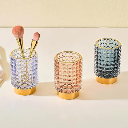 Makeup Brush Holder Organizer,Toothbrush Holders,Desk Pen Pencil Holder,Multifunctional Vintage Glass Brush Cup(A38-13-US/Light Purple/L)