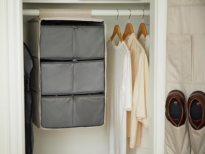Covermates Keepsakes Hanging Closet Organizer Set – Heavy Duty Wardrobe Storage Shelves with Trays & Dividers – Vertical Dresser for Sweaters, Shoes, and Handbags, Beige Heather
