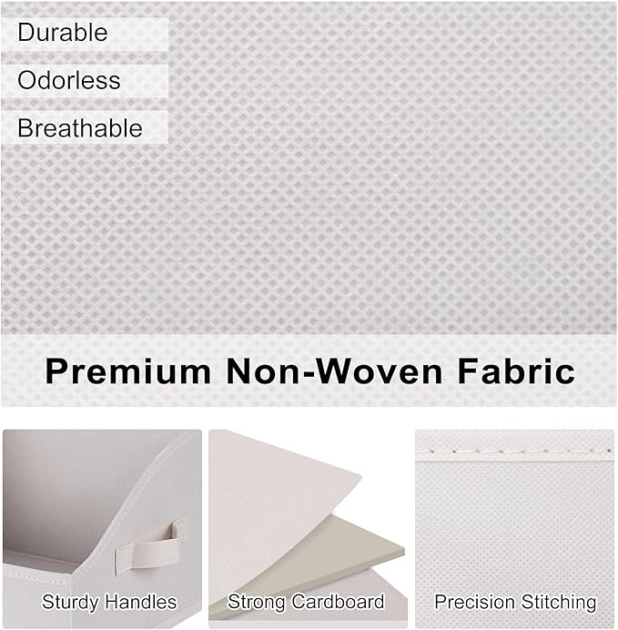 WUIKE 6 Pack Extra Large Closet Storage Bins with Handles, Fabric Trapezoid Storage Binsr for Organizing Clothes, Sheets, Blankets, White & Beige