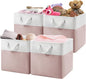 Patvingot 13x13x13 Cube Storage Bins,4 Pack Large Foldable Fabric Storage Cubes with Handles for Organizing Home, Closet, Shelf, Office(White&Pink)