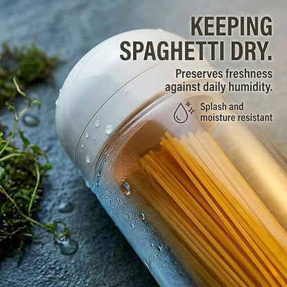 Glass Spaghetti Storage Jar with Twist & Pour Measuring Lid, 67 oz Tall Pasta Container, Borosilicate Glass Food Canister for Pantry Organization (White)