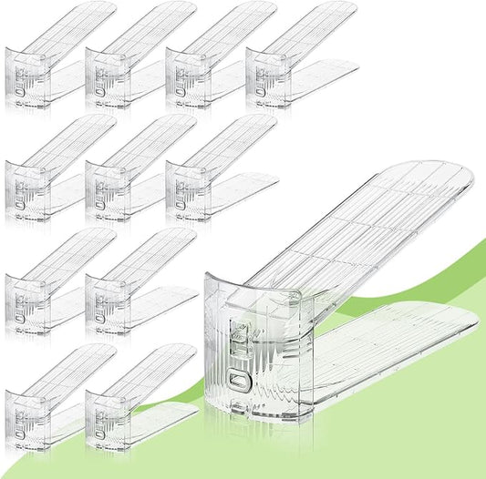 Clear Shoe Slot Organizer, 12 Pack Adjustable Shoe Slots Organizer for Closet Clear Shoe Stackers Shoe Rack Holder Shoe Space Savers for a Pair of Shoes