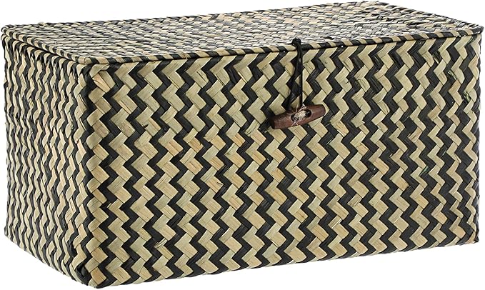Hipiwe Wicker Shelf Baskets with Lid Seagrass Storage Baskets Handwoven Household Organizer Rectangular Woven Organizer Box for Storage Shelf Wardrobe,Medium
