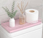 Toilet Paper Basket Organizer – Oak Wood Toilet Tank Tray with Metal Frame, Bathroom Counter Top Storage for Toilet Paper, Wipes & Decor, Modern Narrow Back of Tank Shelf Organizer, Pink