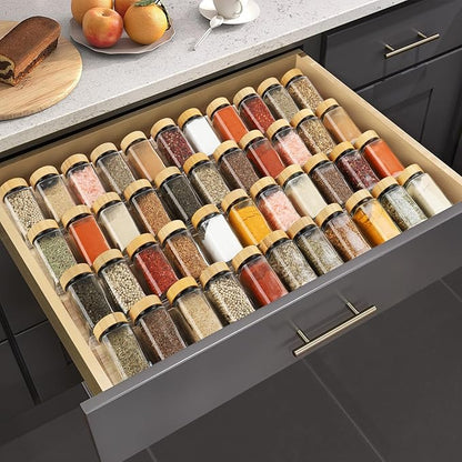 Suneerplay Spice Drawer Organizer 4 Tier, Acrylic Seasoning Organizer Rack, Clear Spice Rack Tray, Kitchen Seasoning Jars Drawers Insert (Jars Not Included/Expandable From 13" to 26")