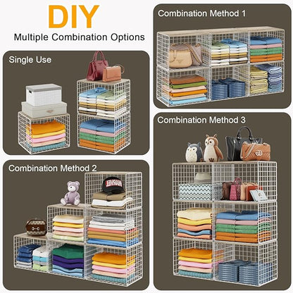 6 Pack Closet Organizers And Storage, Stackable Closet Shelf Organizer Storage Bin Basket For Clothes Sweaters With Top Board, Widened Opening, Heightened Height, Large Capacity, Sturdy, Space-saver