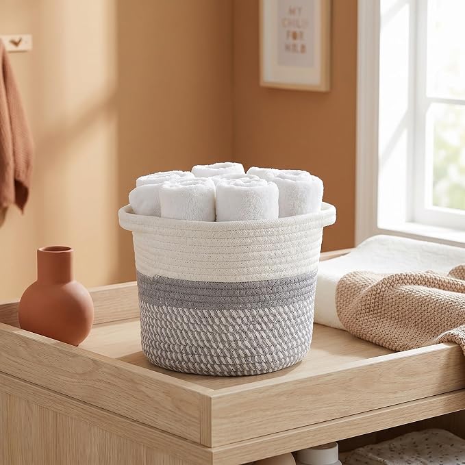 GLEAVI 2 Pack Woven Plant Baskets Indoor for 7 Inch Pots, Cotton Rope Planter Basket Set with Dual Tone Design, 7.9" Decorative Storage Bin Cover for Home Decor Organization