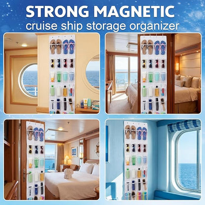Watersay Cruise Essentials 2026, over The Door Cruise Ship Organizer, 24 Pocket Magnetic Door Hanging Organizers with 4 Hooks and 4 Strong Magnets for Ship Cabin Essentials & Must Haves