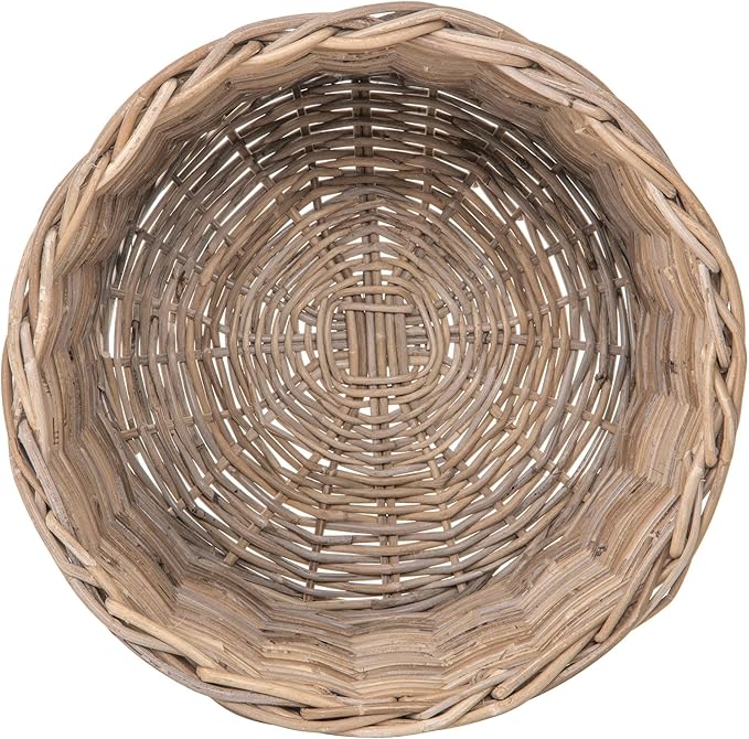 Kouboo Round Rattan Storage Basket with Wood Lid Side or End Table with Hidden Storage for Blankets Pillows & More
