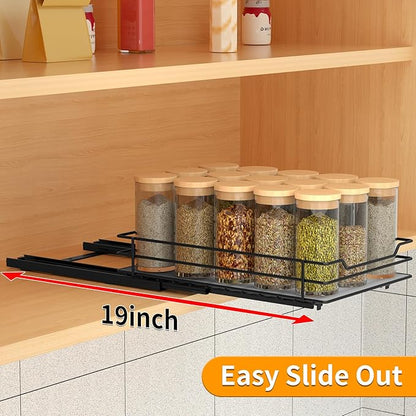 BOIVSHI Pull Out Spice Rack Organizer for Cabinet, Heavy Duty Slide Out Spice Rack Organizer for Kitchen Cabinets and Pantry, Fits Spices, Sauces, Canned Food (6.5''Wx10.5''Dx2.5''H)